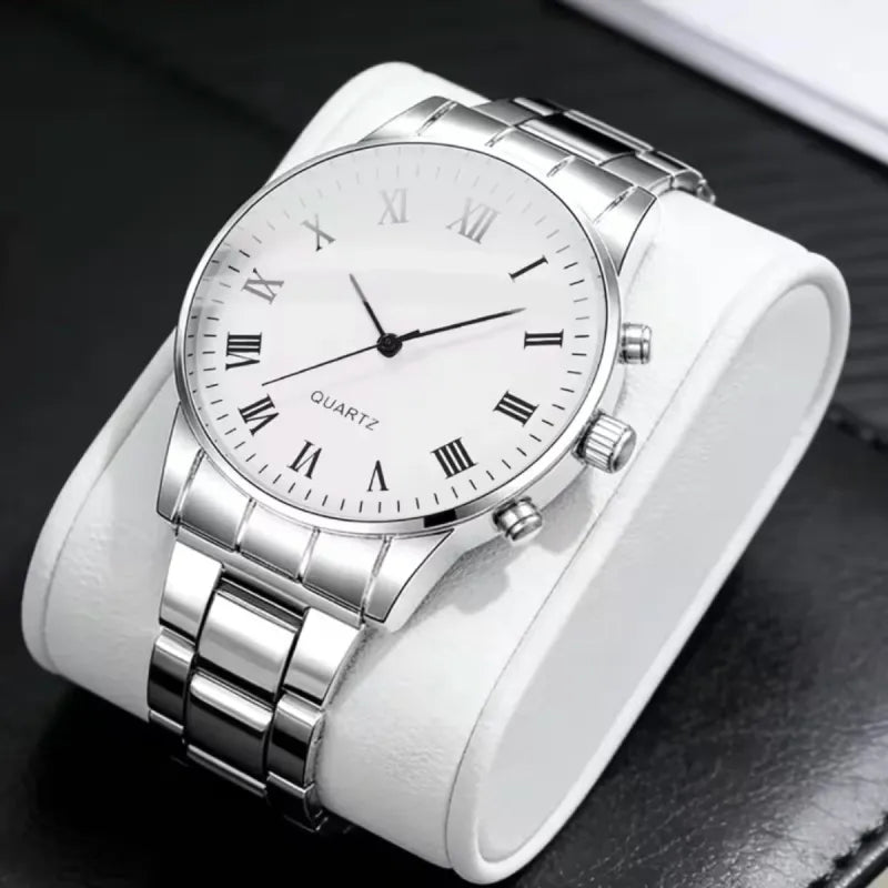 Reloj Cuarzo Elegante Hombre Plata/Blanco