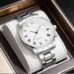 Reloj Cuarzo Elegante Hombre Plata/Blanco