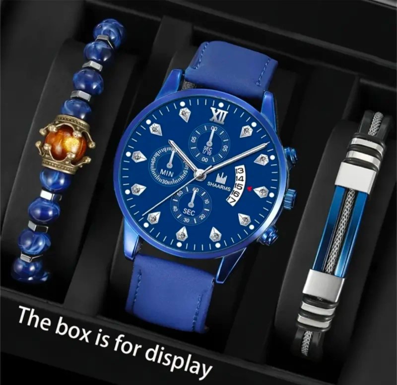 Set 3 Piezas Reloj Azul y Pulseras
