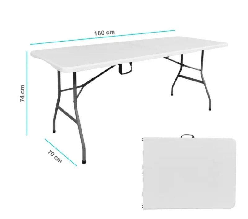 Mesa Plegable 180cm Blanca y Gris
