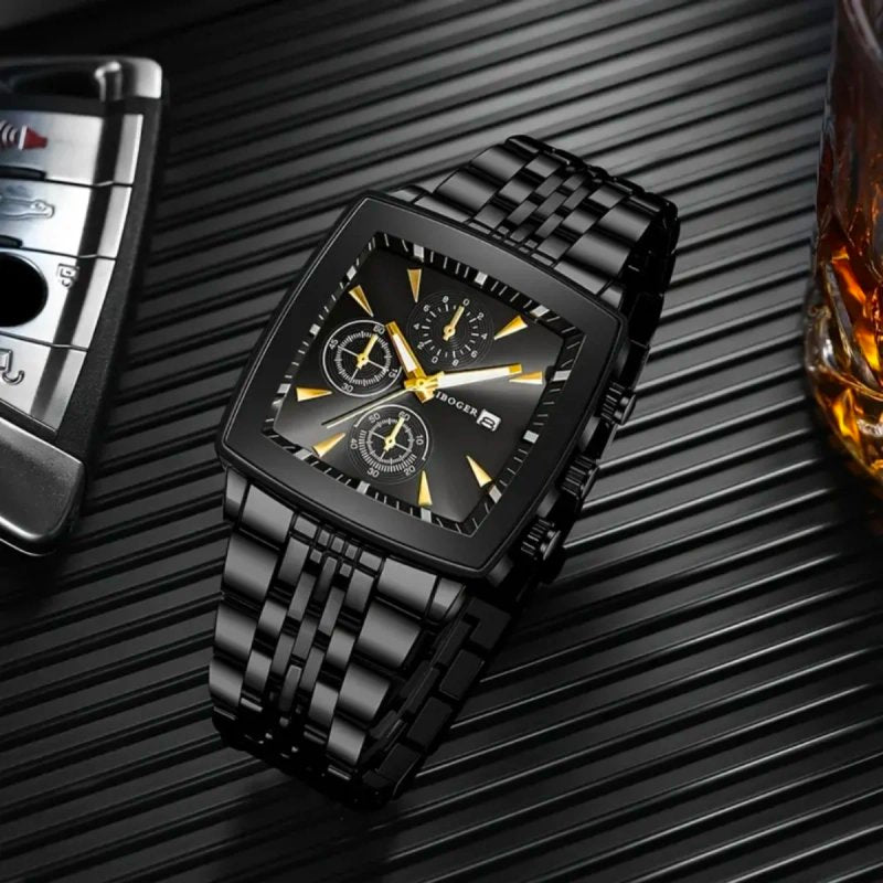 Reloj IBOGER Cuarzo Aleación Cuadrado Negro Dorado