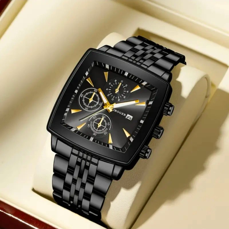 Reloj IBOGER Cuarzo Aleación Cuadrado Negro Dorado