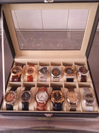 Caja Organizadora 12 Relojes Negra y Beige