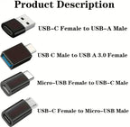 Pack 8 Adaptadores USB C y Micro USB,  USB A