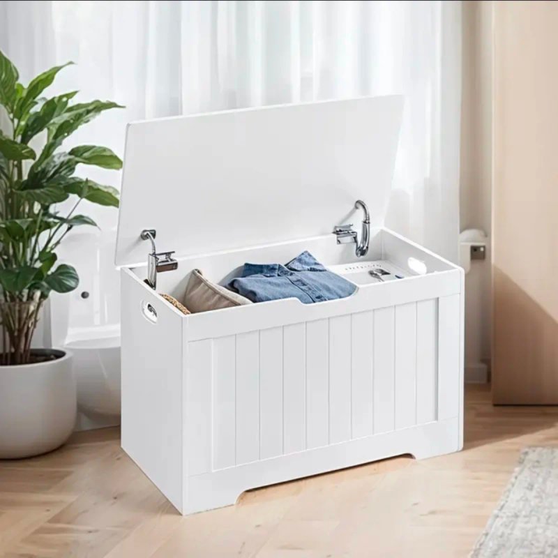 Baúl Blanco Madera con 2 Bisagras Seguridad