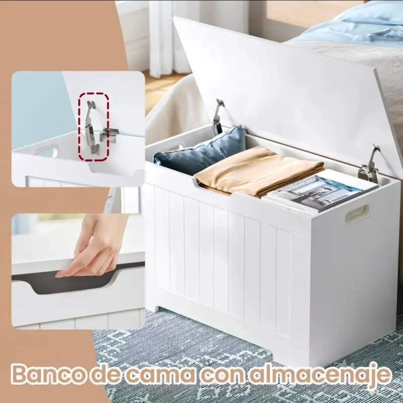 Baúl Blanco Madera con 2 Bisagras Seguridad