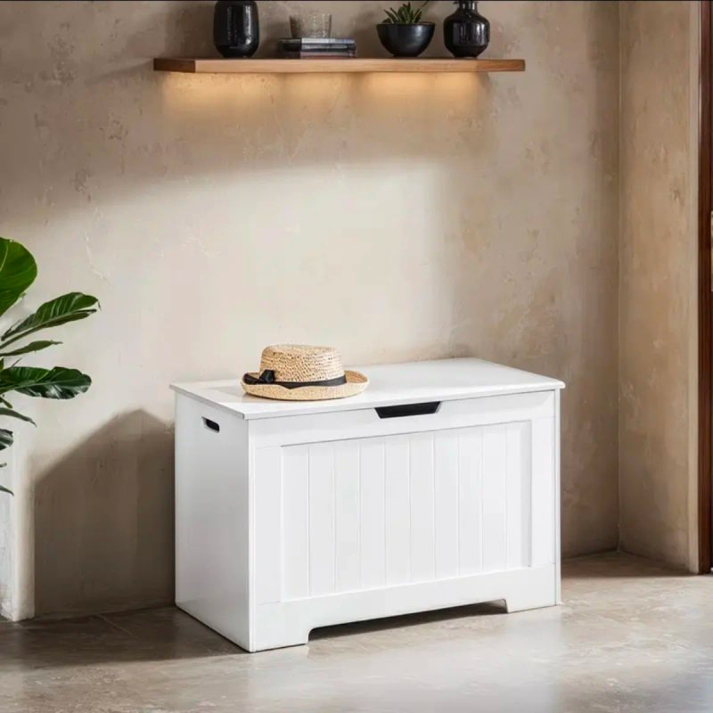 Baúl Blanco Madera con 2 Bisagras Seguridad