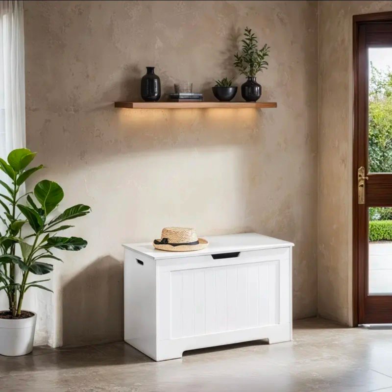 Baúl Blanco Madera con 2 Bisagras Seguridad