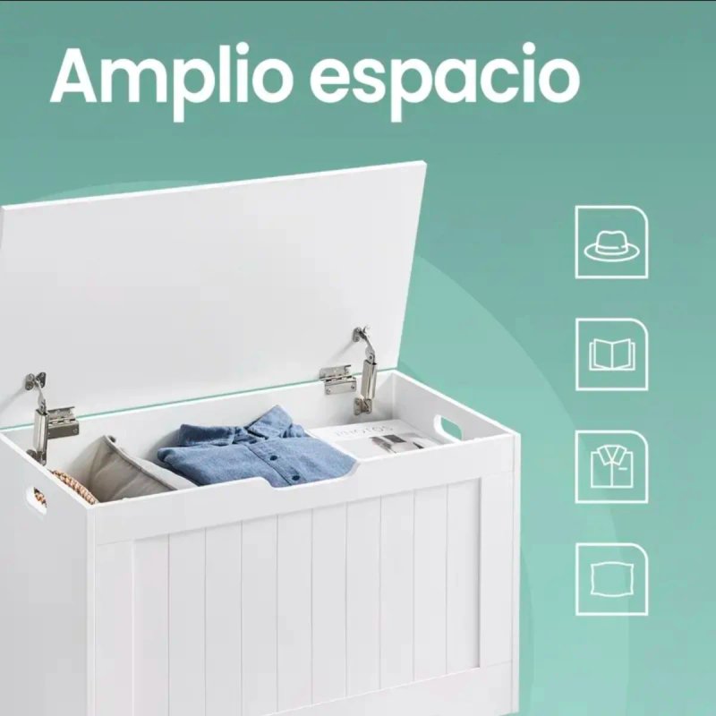 Baúl Blanco Madera con 2 Bisagras Seguridad