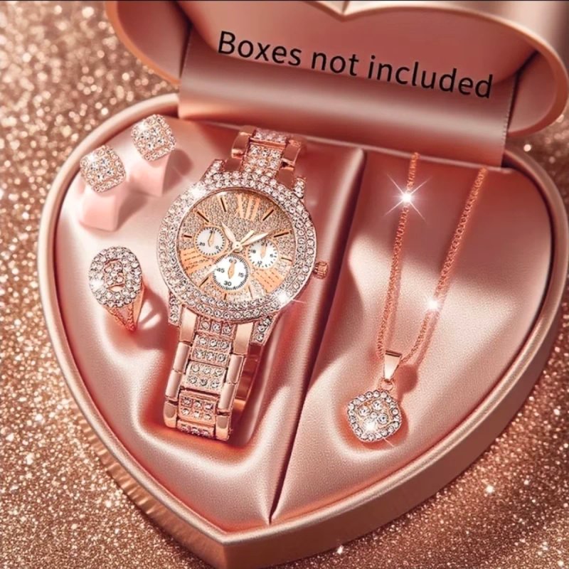 Set 5 Piezas Reloj Mujer Cuarzo Rosa. Bellísimo