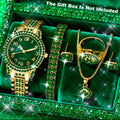 Set 6 Piezas Reloj Mujer Verde y Dorado