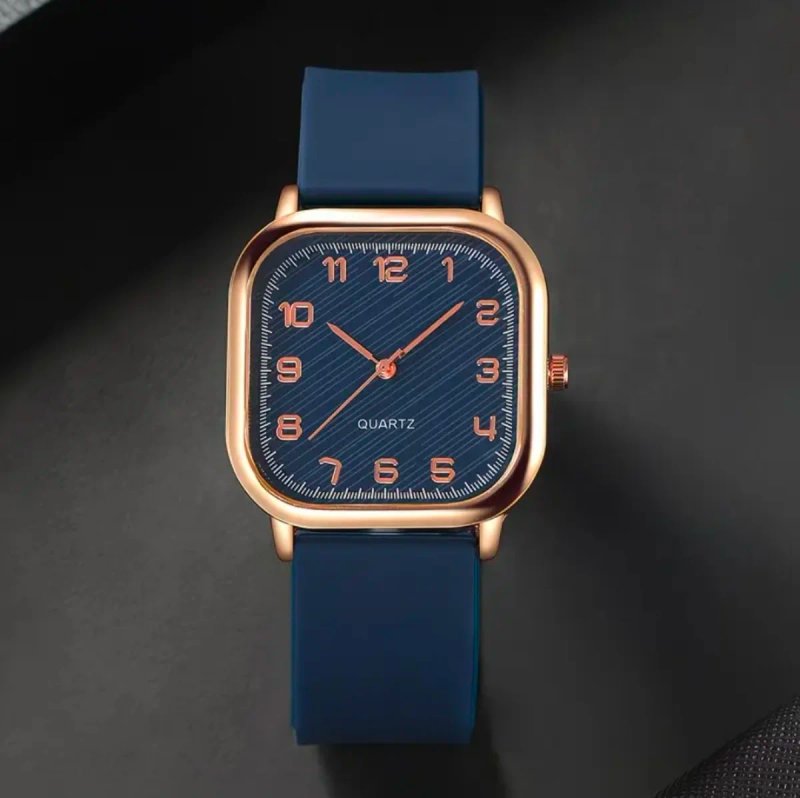 Reloj Cuadrado Mujer Azul y Dorado