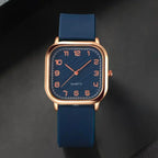 Reloj Cuadrado Mujer Azul y Dorado