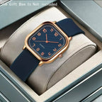 Reloj Cuadrado Mujer Azul y Dorado
