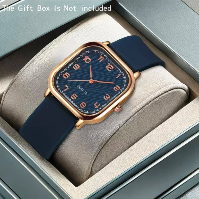 Reloj Cuadrado Mujer Azul y Dorado