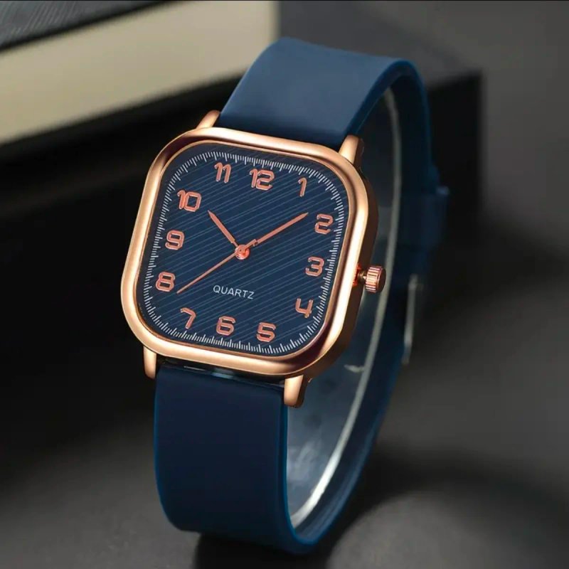 Reloj Cuadrado Mujer Azul y Dorado