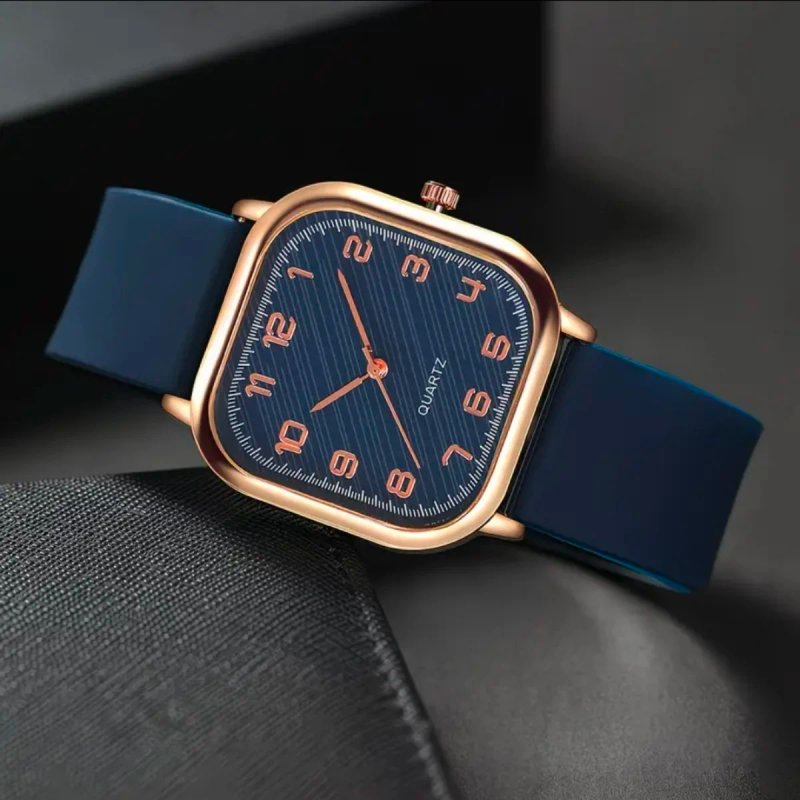 Reloj Cuadrado Mujer Azul y Dorado
